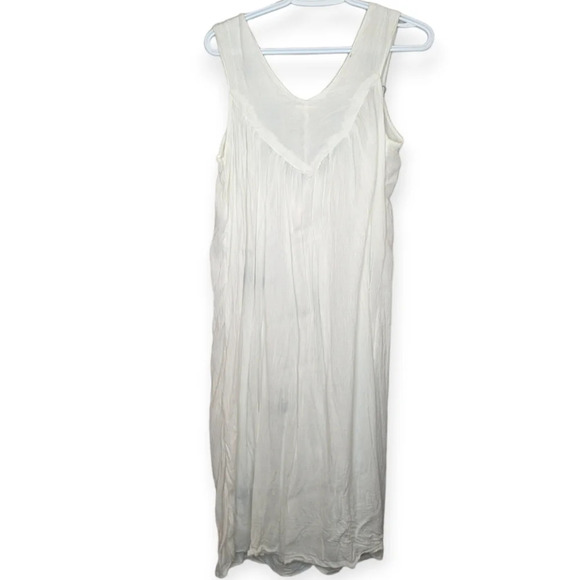 Vintage White Flowy Vacation Hippie Sleeveless Floral Embroidered Dress One Size - Picture 2 of 9